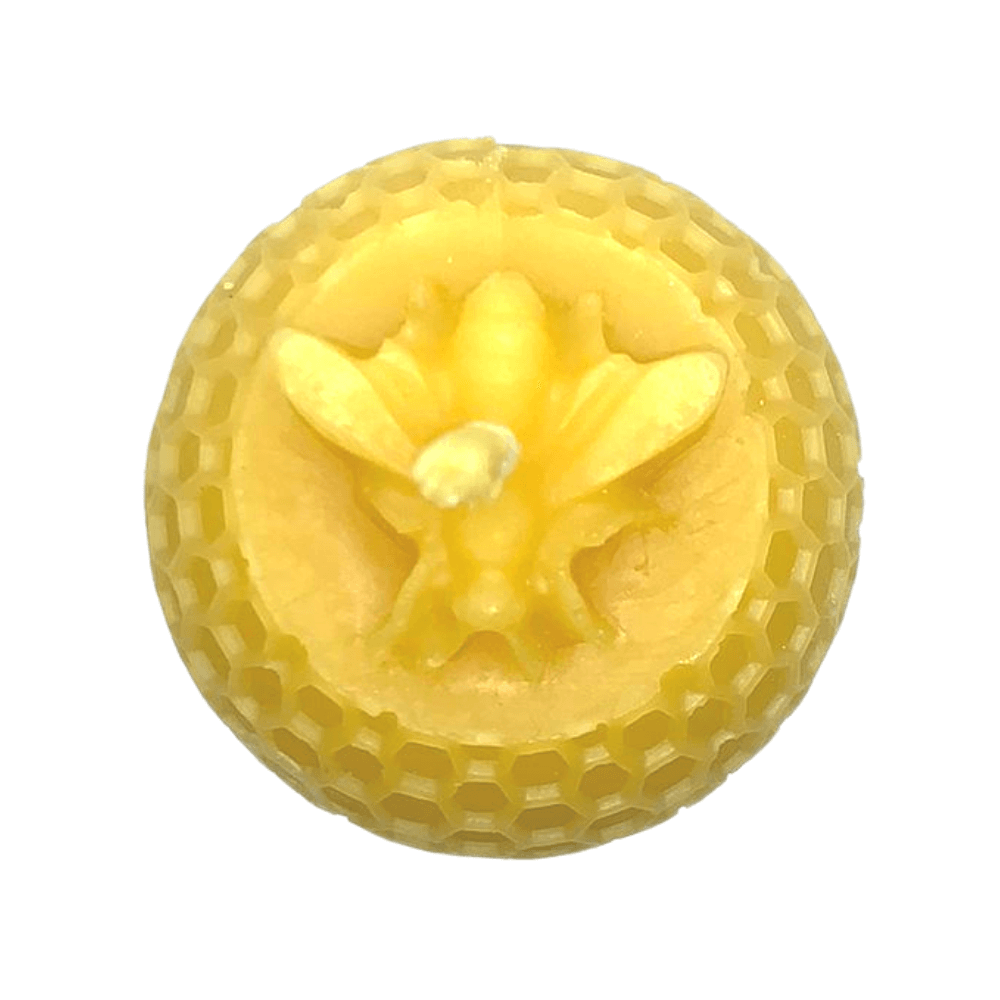 Bee Happy Globe with Bee – Pure Beeswax Candle Top Image