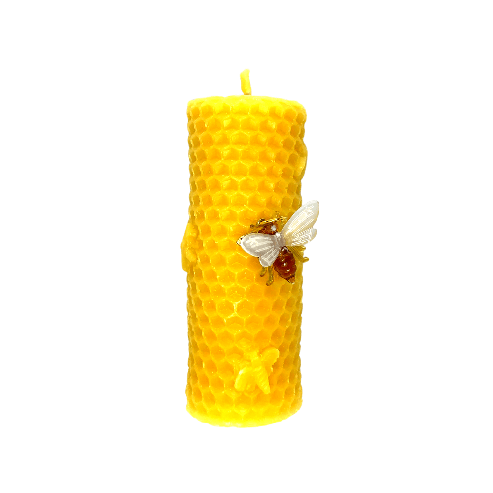Bee Happy Honeycomb Pillar – Pure Beeswax Candle Side Image